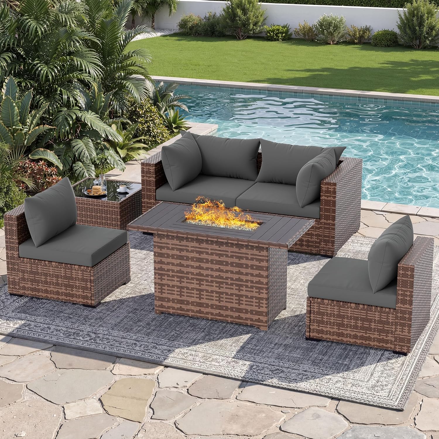 Outdoor Furniture Fire Table - Комплект уличной секционной мебели из 5
