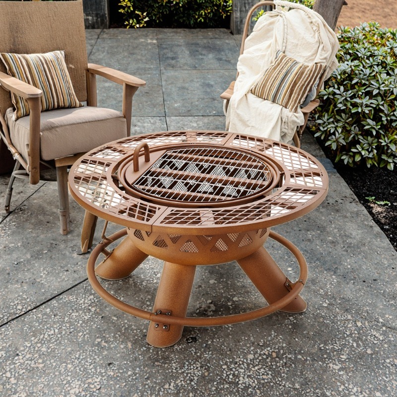 Outdoor Furniture Fire Table - Современный уличный стальной мангал-гриль 2-в-1 для