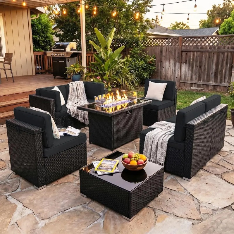 8-местный комплект плетеной ме – обзор и цена Outdoor Furniture Fire Table